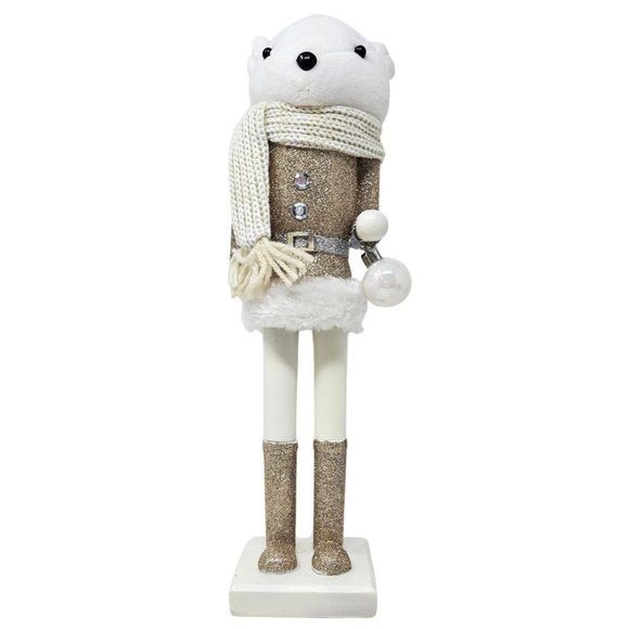 Winter White Teddy Bear Nutcracker 14", Party Decor Gift - Picture 2 of 5